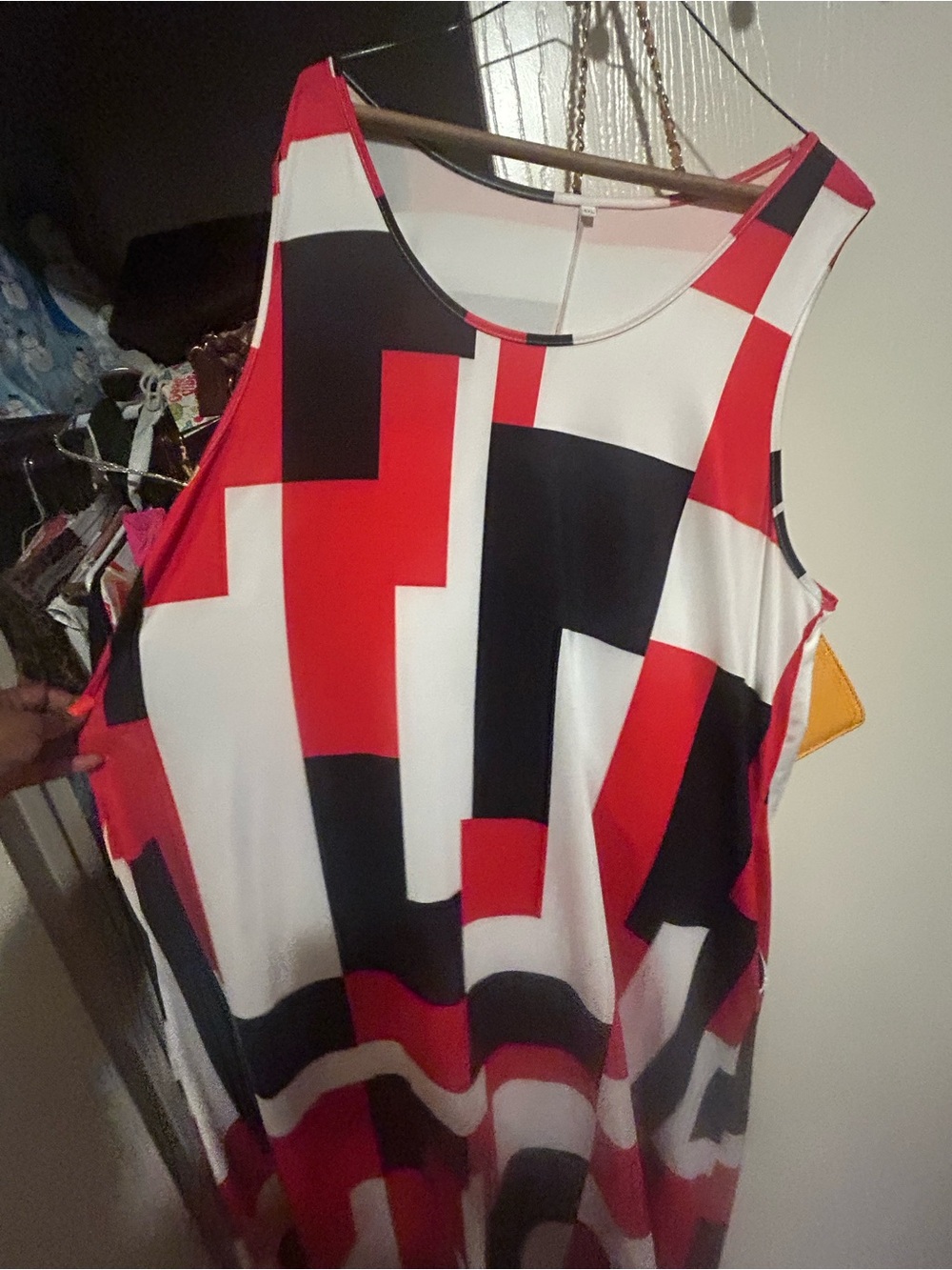 Sleeveless Geometric Print maxi dress in Red, Black & White